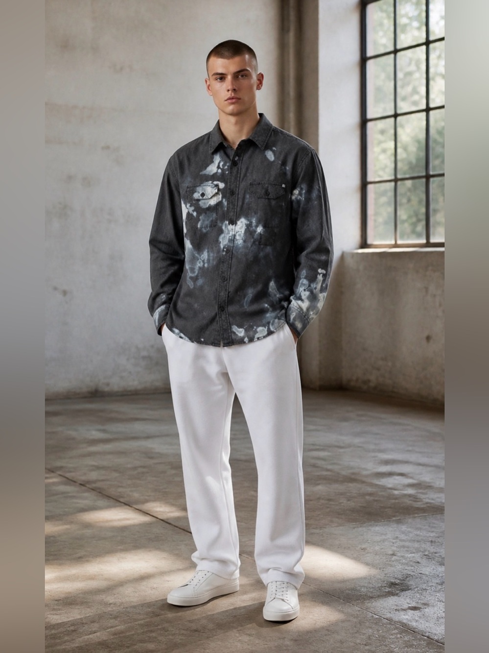 Element Men's Large Button Front Shirt Long Sleeve Bleached Grunge Gothic Boho